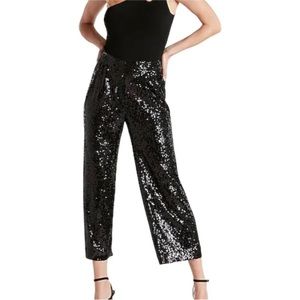 NWT Express Cropped High Waisted Sequin Trousers Size M